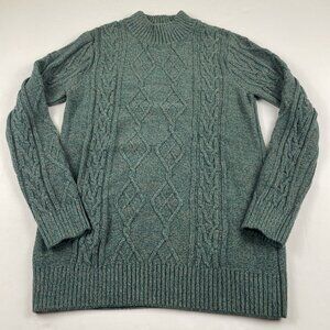 Overland Cableknit Fisherman Chunky Sweater Women’s S Green Ribbed High Neck